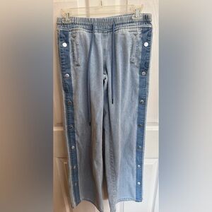Austin Landing two-tone wide-leg hybrid denim pants side snap buttons size 3